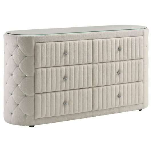 Coaster Furniture Sonya 360113 6-drawer Upholstered Bedroom Dresser - Ivory IMAGE 1