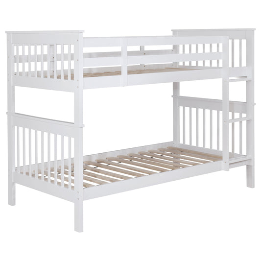 Coaster Furniture Chapman 460244N-SM Wood Twin Over Twin Bunk Bed with Mattress - White IMAGE 1