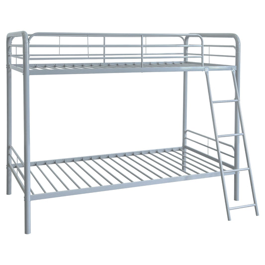 Coaster Furniture Carson 460334SVR Metal Twin Over Twin Bunk Bed - Glossy Silver IMAGE 1