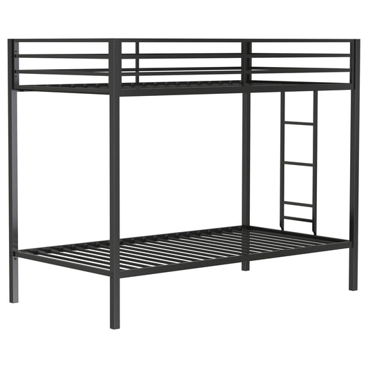 Coaster Furniture Alevera 460361BLK Metal Twin Over Twin Bunk Bed with Ladder - Black IMAGE 1