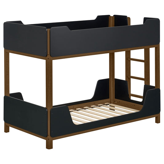Coaster Furniture Morris 460369 Twin Over Twin Wood Bunk Bed - Black/Walnut IMAGE 1