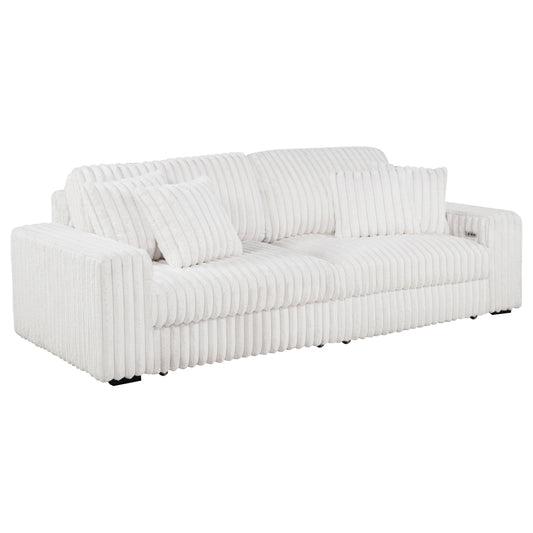 Coaster Furniture Jacana 600535P Corduroy Upholstered Dual Power Chaise Sofa - Ivory IMAGE 1