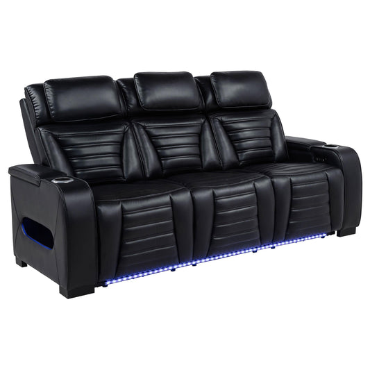 Coaster Furniture Zuma 603251PP Faux Leather Dual Power Reclining LED Sofa - Black IMAGE 1
