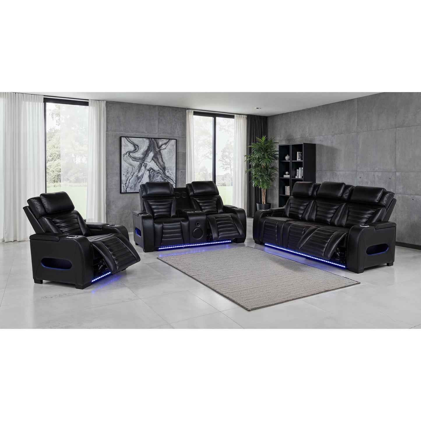 Coaster Furniture Zuma 603251PP Faux Leather Dual Power Reclining LED Sofa - Black IMAGE 11