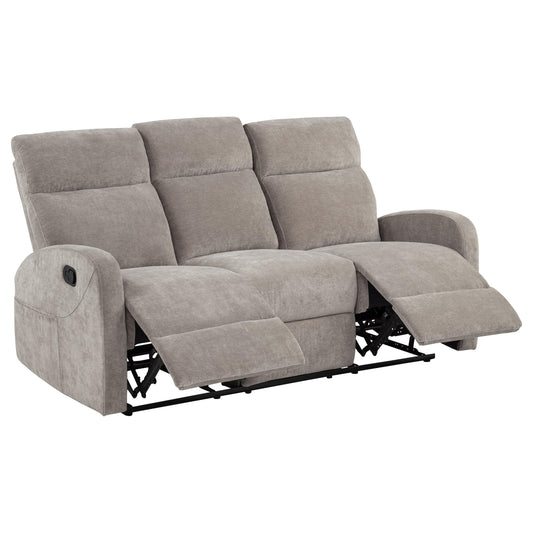 Coaster Furniture Hamilton 603371 Chenille Upholstered Manual Reclining Sofa - Sand IMAGE 1