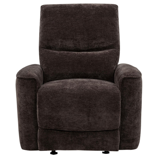 Coaster Furniture Navarro 609573 Chenille Upholstered Glider Recliner - Dark Brown IMAGE 1