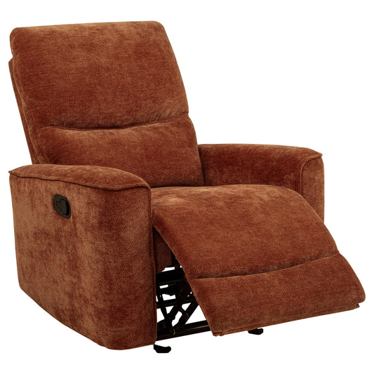 Coaster Furniture Navarro 609576 Chenille Upholstered Glider Recliner - Burnt Orange IMAGE 1