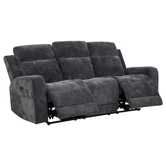 Coaster Furniture Kennett 610154P Chenille Upholstered Power Reclining Sofa - Dark Grey IMAGE 1