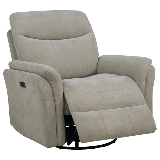 Coaster Furniture Adler 610423P Upholstered Power Swivel Glider Recliner - Greige IMAGE 1