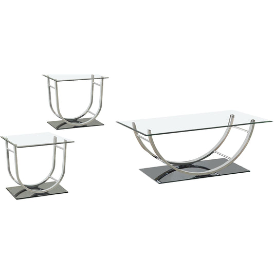 Coaster Furniture Danville 704988-S3 3-piece Glass Top Coffee and End Table Set - Chrome IMAGE 1
