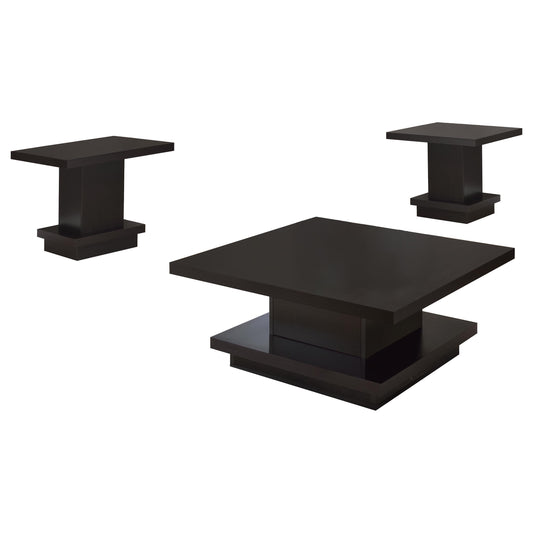 Coaster Furniture Reston 705168-S3 3-piece Square Coffee and End Table Set - Cappuccino IMAGE 1