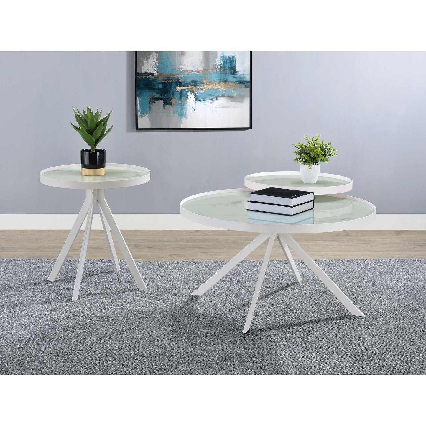 Coaster Furniture Briggs 706258 Round Marble Printed Glass Top Coffee Table - White IMAGE 14