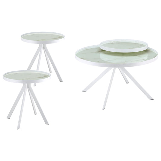 Coaster Furniture Briggs 706258-S3 3-piece Round Coffee and End Table Set - White IMAGE 1