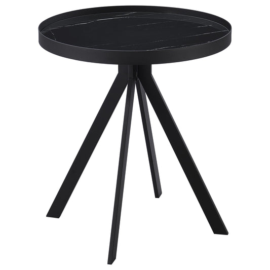 Coaster Furniture Briggs 706267 Round Marble Printed Glass Top End Table - Black IMAGE 1