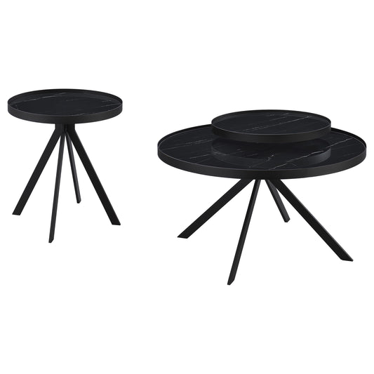 Coaster Furniture Briggs 706268-S2 2-piece Round Coffee and End Table Set - Black IMAGE 1