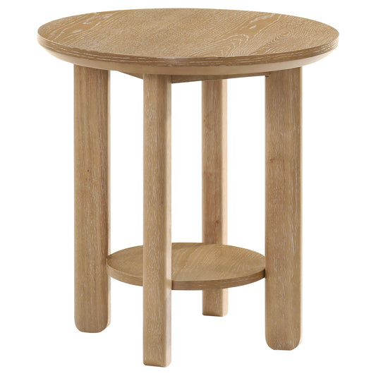 Coaster Furniture Ottowa 706297 Round Wood End Table with Shelf - Light Oak IMAGE 1