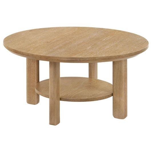 Coaster Furniture Ottowa 706298 36-inch Round Wood Coffee Table - Light Oak IMAGE 1