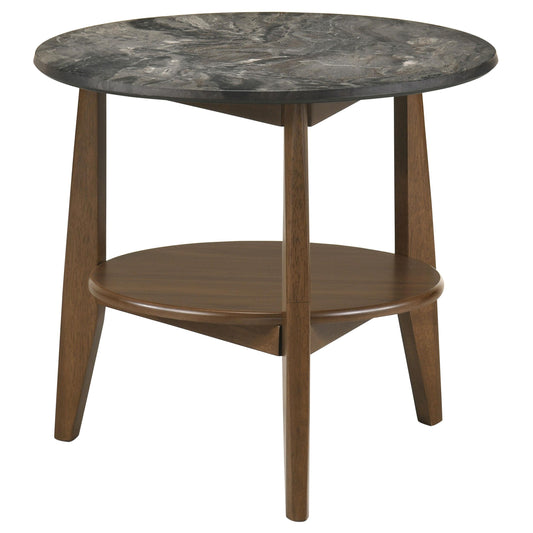 Coaster Furniture Bradley 706457 Round SmartTop Side Table - Smokey Grey/Dark Brown IMAGE 1