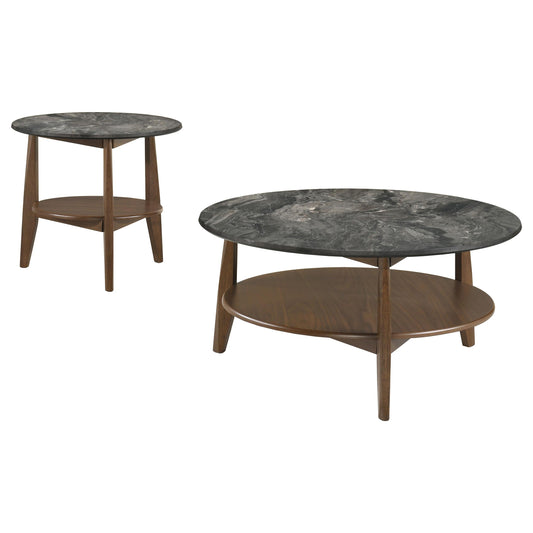 Coaster Furniture Bradley 706458-S2 2-Piece Round SmartTop Coffee Table Set Smokey and Brown - Smokey Grey/Brown IMAGE 1