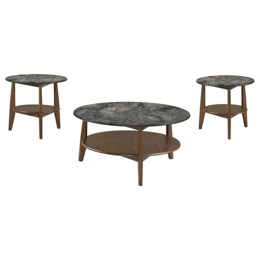 Coaster Furniture Bradley 706458-S3 3-Piece Round SmartTop Coffee Table Set Smokey and Brown - Smokey Grey/Brown IMAGE 1
