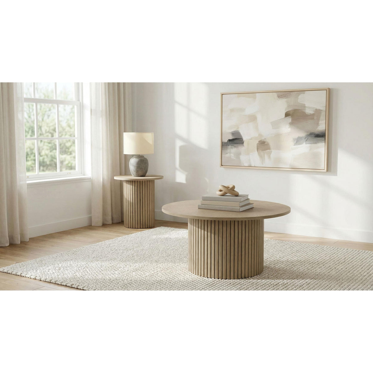 Coaster Furniture Hamlyn 706498 Round Fluted Occasional Coffee Table - Natural Oak IMAGE 8