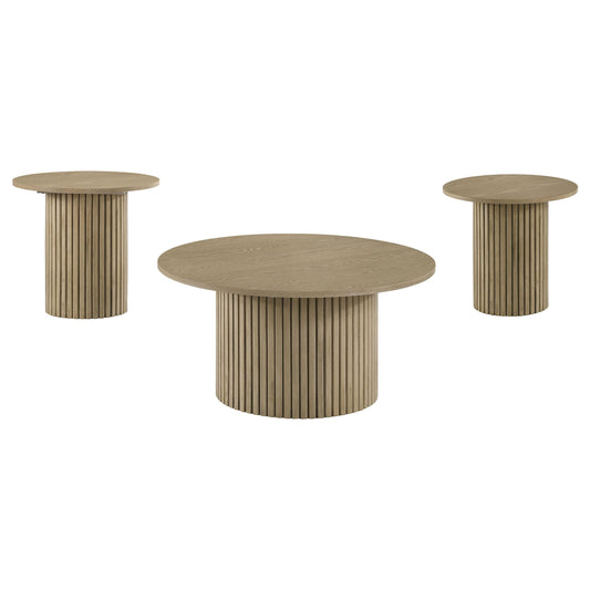 Coaster Furniture Hamlyn 706498-S3 3-piece Round Fluted Coffee and End Table Set - Natural Oak IMAGE 1