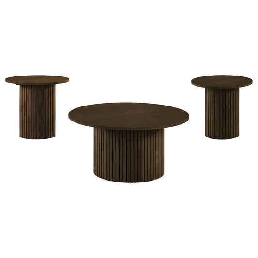 Coaster Furniture Hamlyn 706518-S3 3-piece Round Fluted Coffee and End Table Set - Walnut IMAGE 1