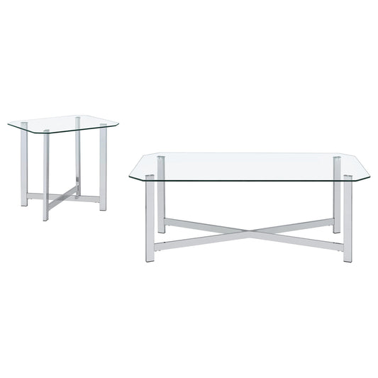 Coaster Furniture Cronin 706568-S2 2-piece Tempered Glass Top Coffee Table Set - Chrome IMAGE 1