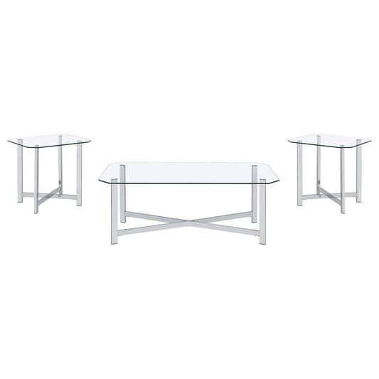 Coaster Furniture Cronin 706568-S3 3-piece Tempered Glass Top Coffee Table Set - Chrome IMAGE 1
