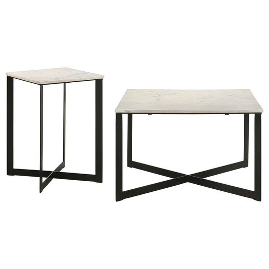 Coaster Furniture Tobin 707698-S2 2-piece Marble Top Coffee and End Table Set - White IMAGE 1