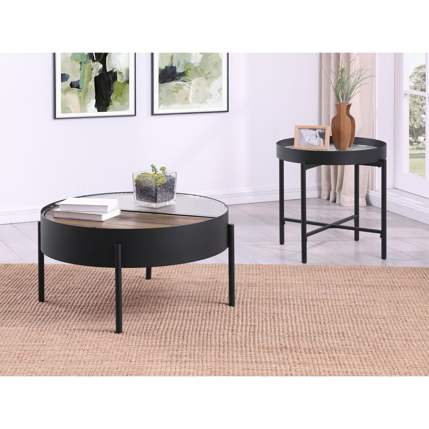 Coaster Furniture Ozella 707897 Round Side Table with Recessed Top - Sandy Black IMAGE 6