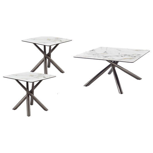 Coaster Furniture Carvell 708138-S3 3-piece Square Coffee and End Table Set - Mirage White IMAGE 1