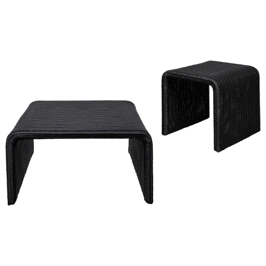 Coaster Furniture Cahya 708518-S2 2-piece Rattan Coffee and End Table Set - Black IMAGE 1