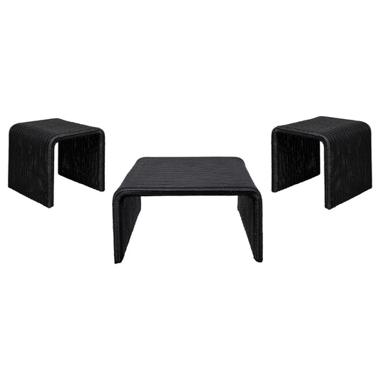 Coaster Furniture Cahya 708518-S3 3-piece Rattan Coffee and End Table Set - Black IMAGE 1