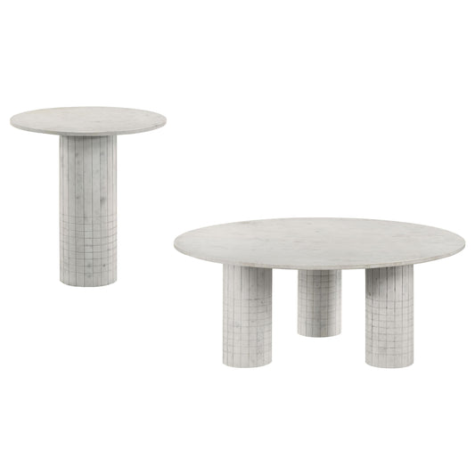 Coaster Furniture Astoria 709668-S2 2-piece Marble Coffee and End Table Set - White IMAGE 1