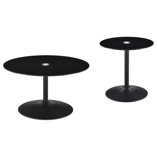 Coaster Furniture Ganso 709688-S2 2-piece Round Glass Top Coffee and End Table Set - Black IMAGE 1
