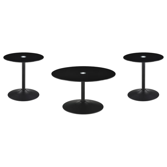 Coaster Furniture Ganso 709688-S3 3-piece Round Glass Top Coffee and End Table Set - Black IMAGE 1