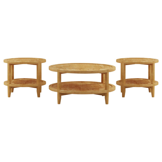 Coaster Furniture Camillo 709698-S3 3-piece Round Coffee and End Table Set - Maple IMAGE 1