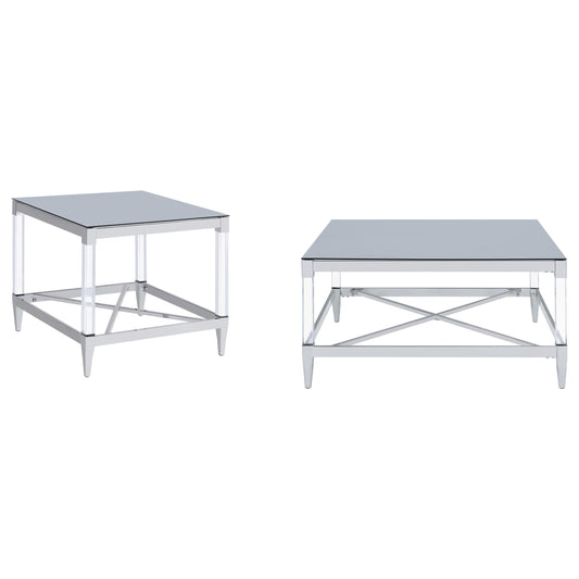Coaster Furniture Lindley 709728-S2 2-piece Square Coffee and End Table Set - Chrome IMAGE 1