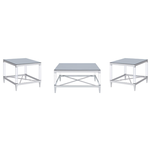 Coaster Furniture Lindley 709728-S3 3-piece Square Coffee and End Table Set - Chrome IMAGE 1
