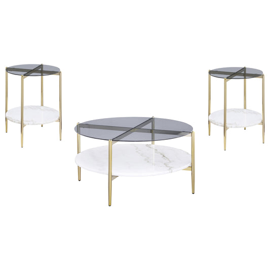 Coaster Furniture Jonelle 710338-S3 3-piece Round Coffee and End Table Set - Gold IMAGE 1