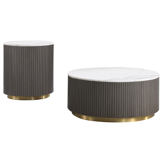 Coaster Furniture Jason 710418-S2 2-piece Round White Marble Coffee Table Set - Charcoal IMAGE 1