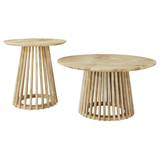 Coaster Furniture Touhy 710608-S2 2-piece Round Coffee and End Table Set - Natural Mango IMAGE 1