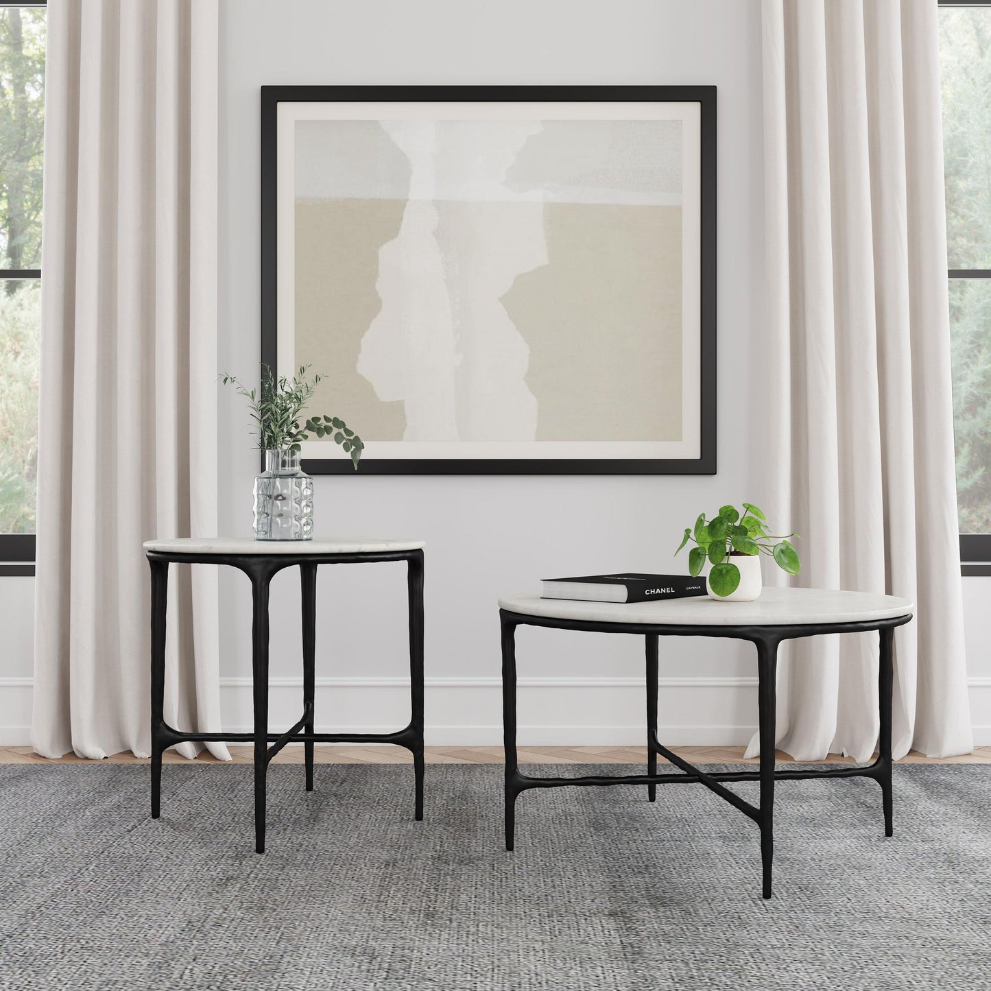 Coaster Furniture Hermas 710737 Round Genuine Marble Top Metal Side Table - White IMAGE 8