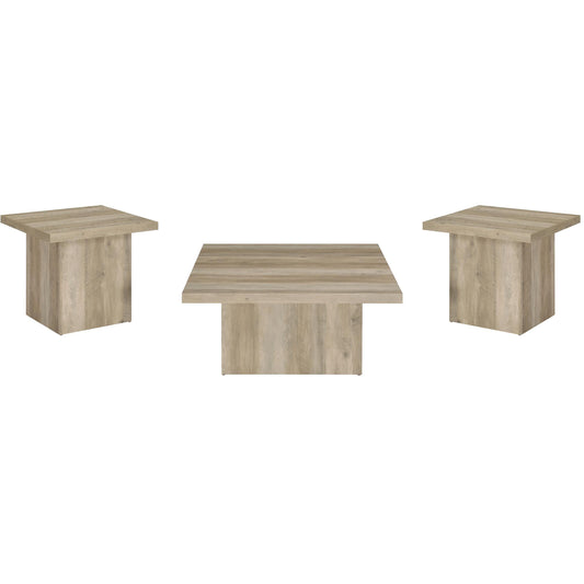 Coaster Furniture Devar 710878-S3 3-piece Square Coffee End Table Set - Distressed Pine IMAGE 1