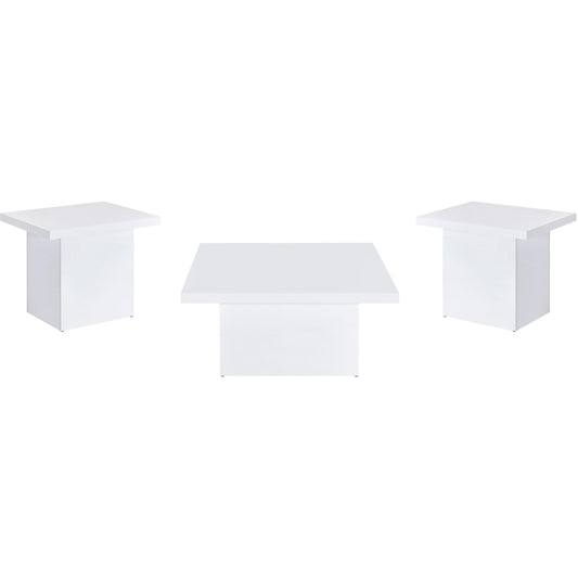 Coaster Furniture Devar 710898-S3 3-piece Square Coffee End Table Set - White High Gloss IMAGE 1