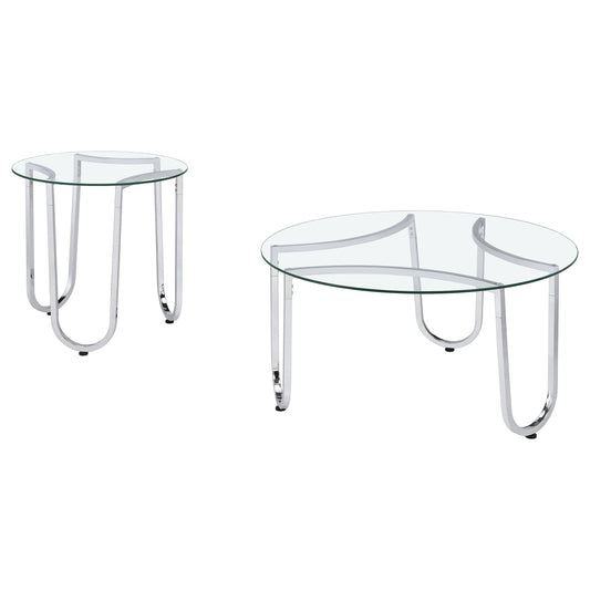 Coaster Furniture Beller 710908-S2 2-piece Round Tempered Glass Top Coffee Table Set - Chrome IMAGE 1