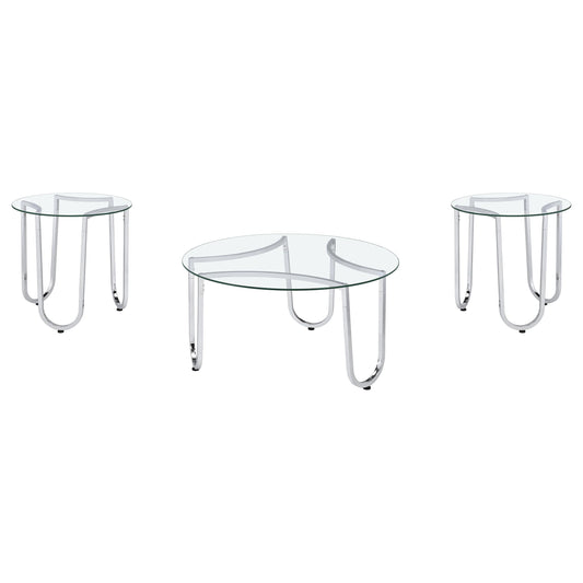 Coaster Furniture Beller 710908-S3 3-piece Round Tempered Glass Top Coffee Table Set - Chrome IMAGE 1