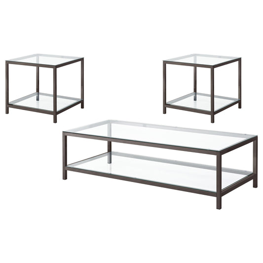 Coaster Furniture Trini 720228-S3 3-piece Coffee and End Table Set - Black Nickel IMAGE 1