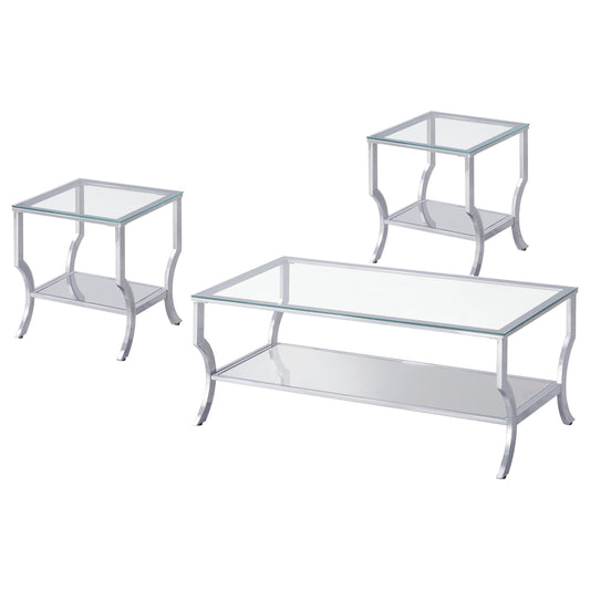 Coaster Furniture Saide 720338-S3 3-piece Glass Top Coffee and End Table Set - Chrome IMAGE 1